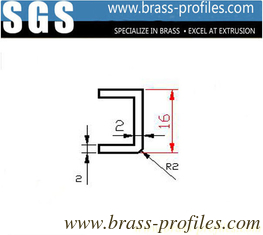 China Außendimensionen 16 mm x 2 mm Extrudiertes Messing U-förmiger Kanal fournisseur