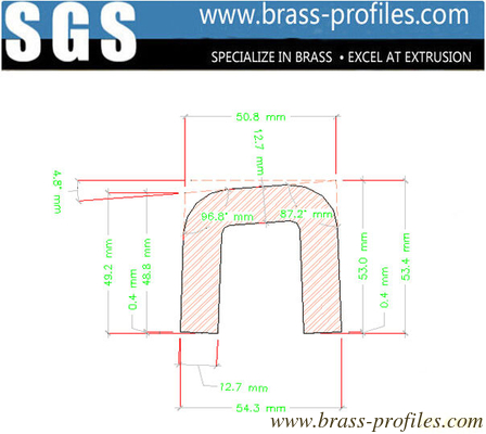 Außendimensionen 16 mm x 2 mm Extrudiertes Messing U-förmiger Kanal fournisseur